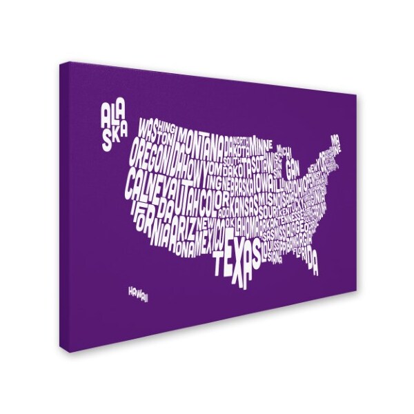 Michael Tompsett 'PURPLE-USA States Text Map' Canvas Art,22x32